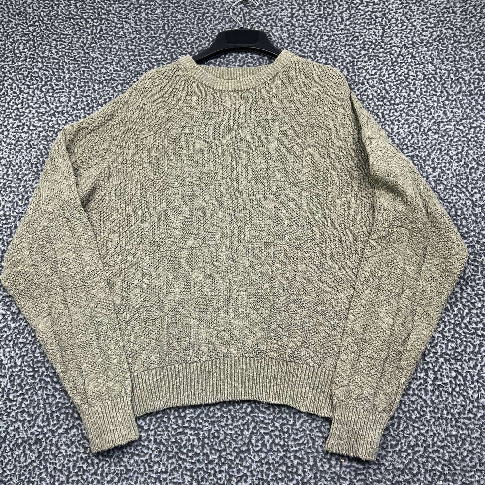 Vintage Christopher Hayes Sweater Men Large Green Linen Cotton Knit Crewneck